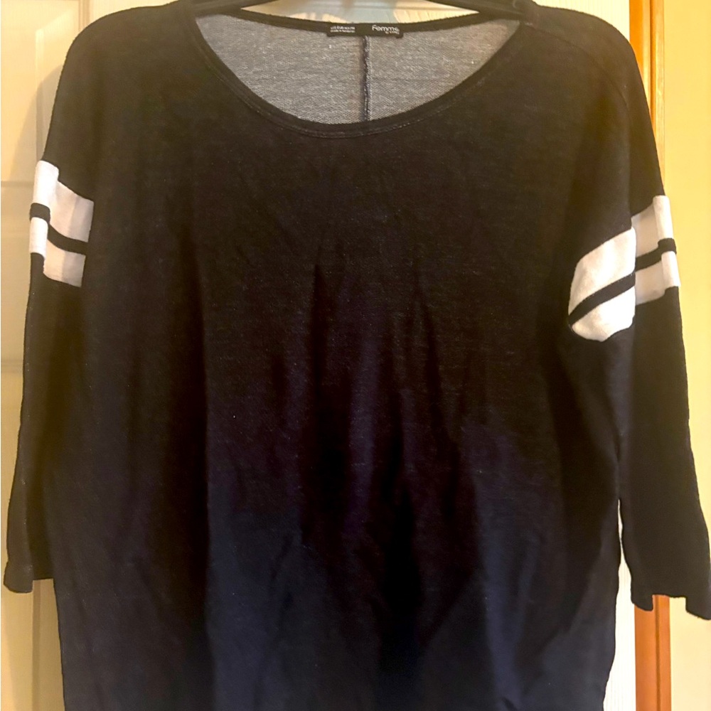 Black Knit top with White Stripes